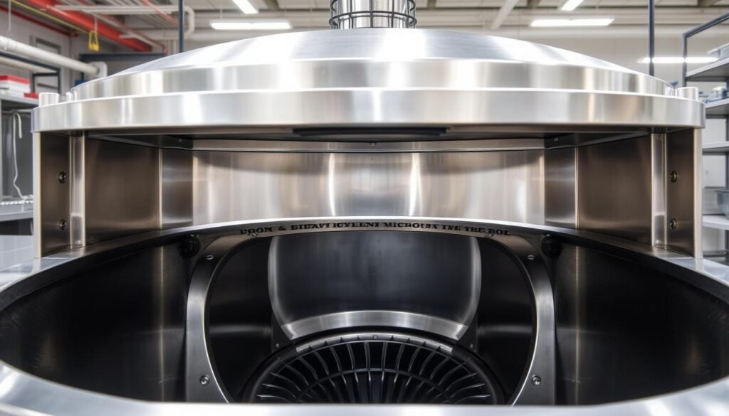 An industrial-grade grease trap, its metallic surface gleaming under bright overhead lighting. The trap's robust construction, with sturdy walls and a heavy-duty lid, is designed to efficiently capture and contain the buildup of fats, oils, and grease from commercial kitchens and food processing facilities. In the foreground, the trap's interior is visible, showcasing its intricate baffling system that separates and collects the unwanted contaminants. The middle ground reveals the trap's strategic placement, nestled within the facility's drainage infrastructure, ready to handle the constant flow of wastewater. In the background, a clean, organized workspace sets the stage for the trap's seamless integration and proper maintenance, ensuring optimal performance and environmental compliance.
